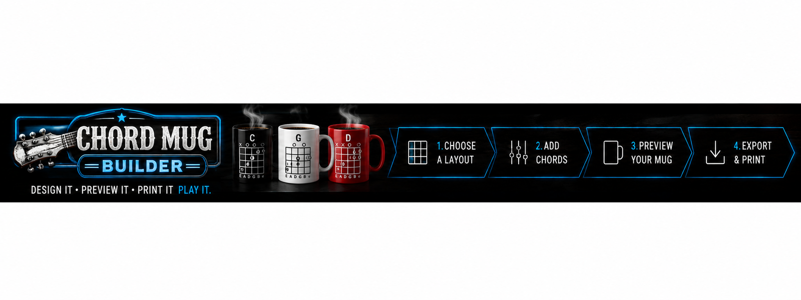 Chord Mug Builder — choose a layout, add chords, preview, and export